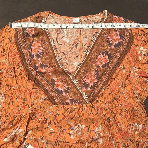 V-Neck Bohemian Orange Floral Print Short Summer Dress Cover Up Size 4XL NEW - Picture 9 of 14